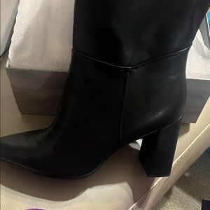 Women's Black Block Heel Wide Calf Knee High Boots